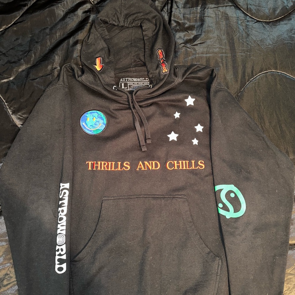 Travis Scott Black Hoodie with Orange and White Accents